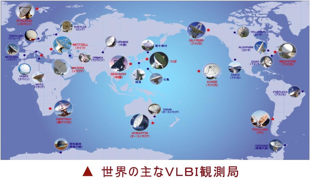 世界の主なVLBI観測局